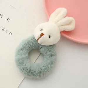 Morbido elastico per capelli con coniglietto di peluche verde soffice accessorio per capelli