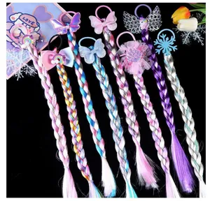 Chouchous tressés colorés pour enfants avec de jolies pinces papillon et fleurs, style vif.