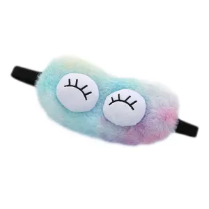 Cute plush eye mask with big eyes design, soft tie-dye fuzzy sleep blindfold for cozy rest.