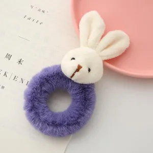 Simpatico scrunchie con coniglietto in peluche, elastico capelli viola soffice per donne e ragazze.