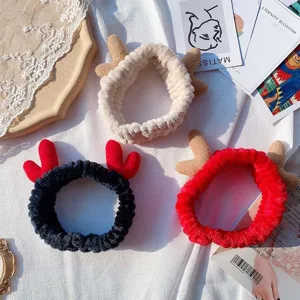 Cute plush antler headband coral fleece face wash hair band sweet makeup spa hair accessories