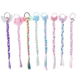 Kids colorful hair braid extensions pony tail holder hair tie cute princess hair accessories