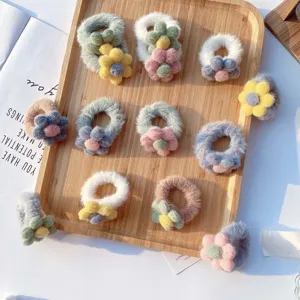 Süße Plüsch Blumen Haargummis flauschige Bonbonfarben Haaraccessoires für Herbst.