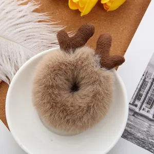 Joli chouchou en peluche avec bois de renne fausse fourrure moelleuse attache queue de cheval mignon