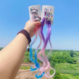 Kids colorful unicorn wig hair clip, cute braid extension hair accessory for girls.
