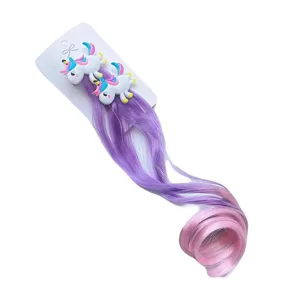 Children cartoon unicorn hair extensions colorful gradient curly hair clips for party