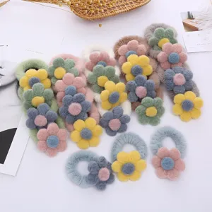 Korean Style Sweet Candy Color Plush Flower Hair Ties Handmade High Elastic Scrunchies Cute Autumn Winter Headwear For Women Teens