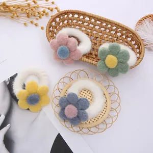 Cute plush flower hair ties, soft fuzzy scrunchies for sweet daily hairstyles and hair accessories.