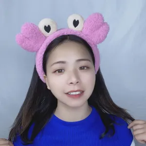 Cute pink crab plush headband for face washing makeup wide hair hoop cute cartoon accessories