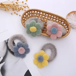 Cute plush flower hair ties sweet candy color fuzzy scrunchies autumn winter hair accessories