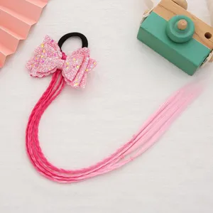 Kinderen gekleurde vlecht strik haarband, glitter roze haarverlenging voor feest