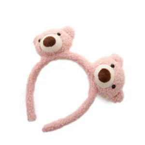 Pink plush bear hair hoop cute sweet plush headband for women daily hair accessories