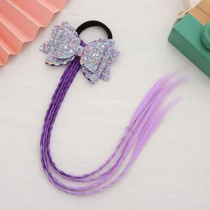 Kinderen glitter strik haarband met paarse gevlochten haarverlenging voor feest en festival