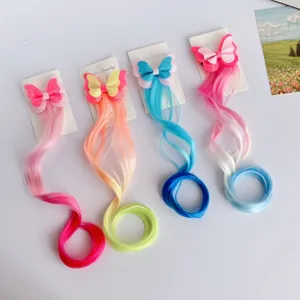 Pinza de Pelo con Peluca de Color para Niños Accesorios para el Cabello de Mariposa para Niñas Pequeñas Extensiones Sintéticas Largas Rizadas Degradadas