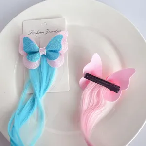 Niños peluca de colores pinza para el pelo niña mariposa accesorios pelo rizado largo