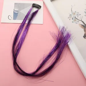 Clip de guirlande de cheveux violets extension de cheveux synthétiques brillants fête