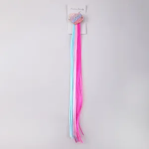 Children colorful glitter heart hair extension clip rainbow wig accessories for girls party