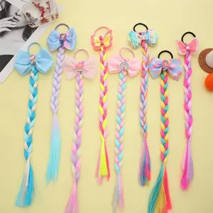Kinder Cartoon Mehrfarbig Künstliche Haarzöpfe Haarband Stoff Synthetische Verlängerung Schleife Einhorn Pferdeschwanz Haarschmuck