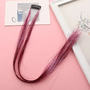 Extensions de cheveux à clip métalliques brillantes mèches roses pour fête et scène coiffure