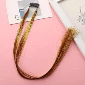 Extension de tinsel de cheveux dorés brillants avec clip, parfaite pour le style de scène.