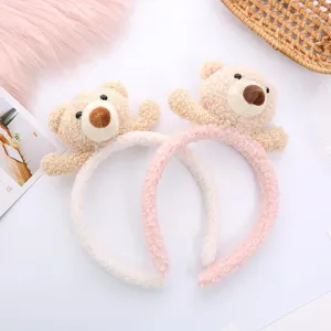 Cute cartoon bear plush hair hoop sweet lamb wool headband for women and girls daily wear accessories