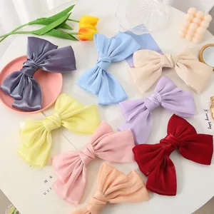 Korean style satin bow hair clip set, elegant ponytail holder hair accessories for women.