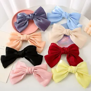 Elegant Satin Bowknot Hair Clip Handmade Solid Color Oversized Spring Top Clip Hair Accessory For Women Casual Daily Decorative Headwear