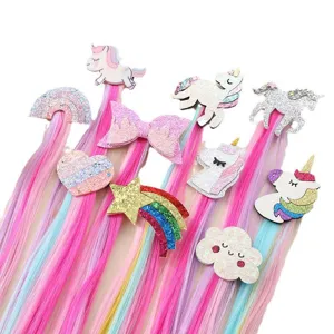 Kids colorful hair extension clips unicorn rainbow star hair accessories for girls