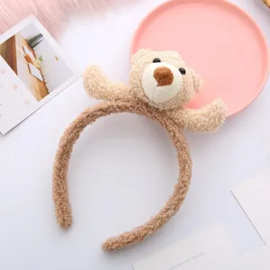 Cute plush teddy bear hair hoop detail, soft lamb wool material, sweet style daily headwear item.