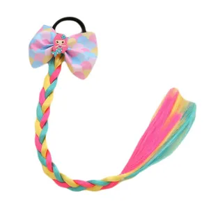 Kinder bunte Perücke Zopf Haargummi, süße Schleife Haar-Accessoire für Mädchen Party