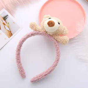 Cute plush teddy bear hair hoop fluffy pink headband sweet lovely detail shot display