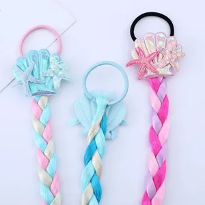 Tresses de cheveux colorées attaches élastiques pour enfants avec décorations de coquillages.