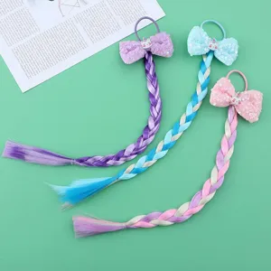 Colorful wig braid hair ties for girls with sequin bows and cute unicorn for party dress up