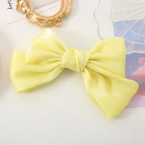 Yellow satin bow hair clip for women elegant hair accessories cute ponytail styling clip