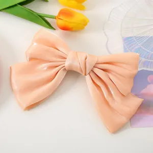 Korean style satin bow hair clip peach pink elegant spring hair clip for women sweet hair accessories