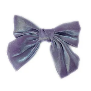 Purple satin bow hair clip elegant women hair accessory large bowknot ponytail top clip fashion