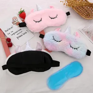 Plush unicorn sleep eye mask with ice pack, cute cartoon soft eye shade for travel and rest.