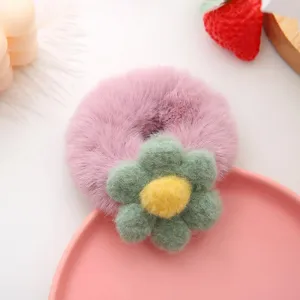 Cute plush flower hair scrunchie winter soft furry hair tie sweet elastic band for women girls