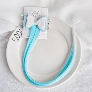 Kids double layer bow wig hair clip, colorful straight hair extension, sweet girl hair accessory.
