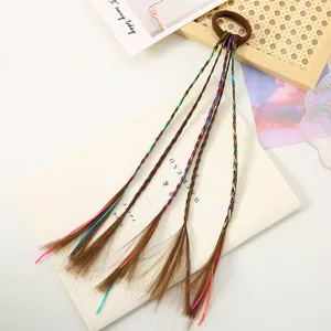 Kids colorful braided hair tie wig extension, playful festival hair accessory for girls style.