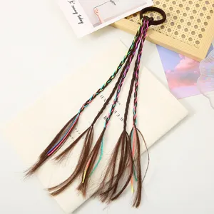 Kids synthetic hair tie with colorful braids, perfect for festive dress up and parties.