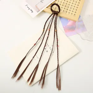 Children braided hair wig extension with colorful beads cute ponytail hair tie for girls