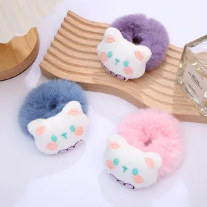 Set di graziosi elastici per capelli in peluche gatto, morbidi e soffici per bambini.