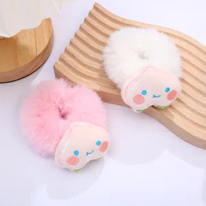 Scrunchie in peluche per bambini simpatico elastico per capelli pesca invernale