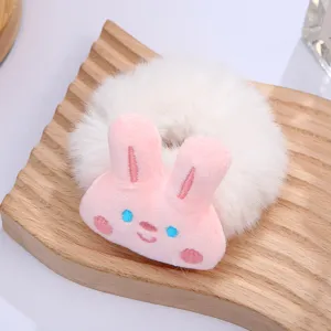 Elastico per capelli con coniglietto peluche, morbida corda per capelli invernali per bimbe.