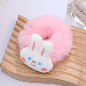 Cucù in peluche con coniglietto per bambini, elastico per capelli rosa soffice, accessorio bimba.