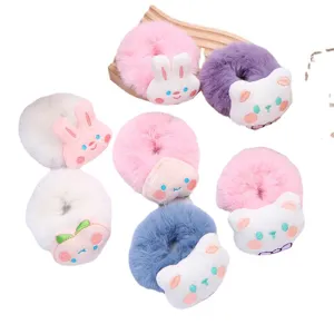 Simpatici elastici per capelli in peluche con animali cartoon per ragazze, morbidi e soffici.