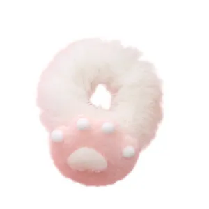 Cute Japanese cartoon plush cat paw hair scrunchie fluffy sweet pink hair tie accessories