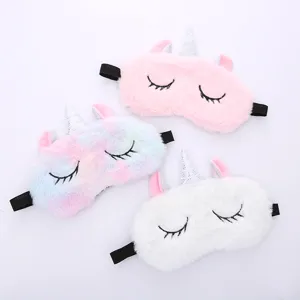 Cute plush unicorn sleep mask with soft fur, comfortable shading eye cover for students.