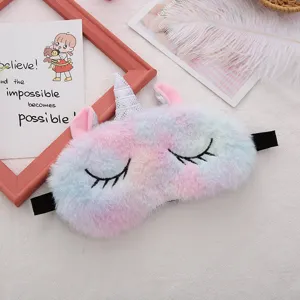 Colorful plush unicorn sleeping mask soft shading eye cover for travel and sweet sleep
